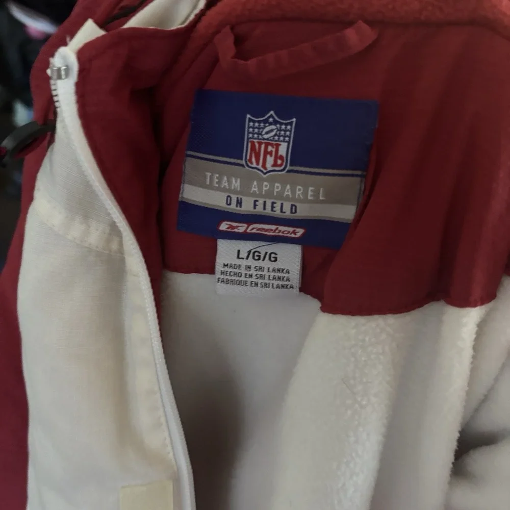Vtg 90s NFL San Francisco 49ers Parka Jacket Reebok Men Size Large Ivory Red